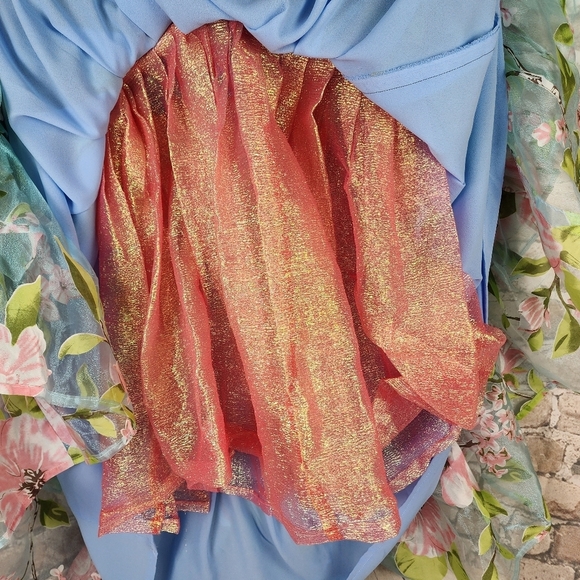 Handmade OOAK Floral Iridescent Ruffle Midi Dress Sheer Sleeve Coquette XS - Picture 12 of 16